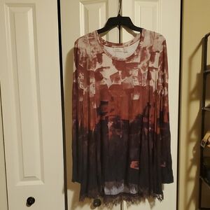 LOGO by Lori Goldstein Cream, Burnt Red, Purple Tunic